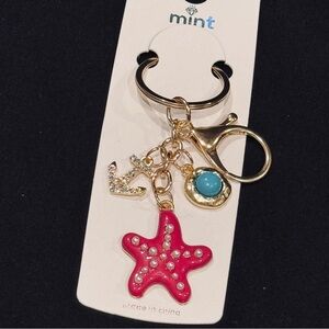 BAG CHARM Mint Pink Starfish Keychain In Gold-tone Bling Anchor Charms